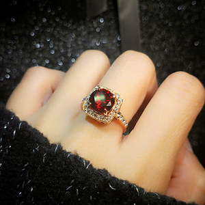 黄水晶复古欧美轻奢网红时尚个性潮玫瑰金食指夸张红色宝石戒指女