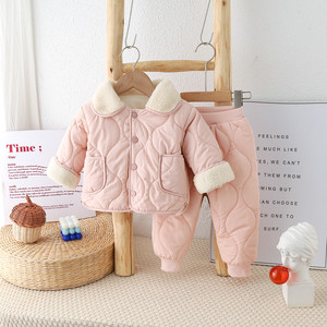 婴儿套装秋冬季新款夹棉衣服可爱男女宝宝洋气加绒保暖两件套外穿