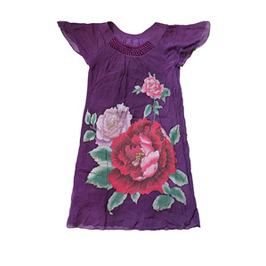 深情相拥 紫色花朵真丝vintage古着优雅编织飘逸宽松连衣裙