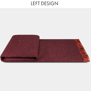 左向红色简约新中式棉麻沙发样板间别墅抽须轻奢高端盖毯床尾搭巾