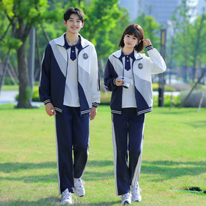 中学生三件套校服高初中生运动会班服套装春季韩版学院风拼色外套