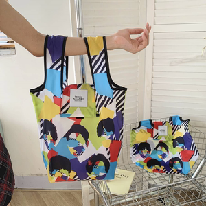 精品外贸单可折叠便携超市购物袋手拎袋涂鸦风文艺范彩色手提兜子