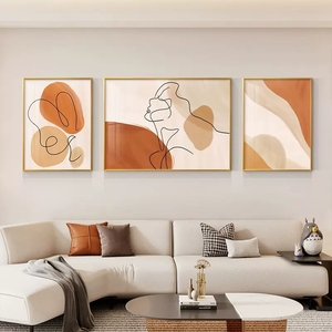 抽象线条奶油风装饰画北欧沙发背景墙三联画现代简约人物墙面挂画