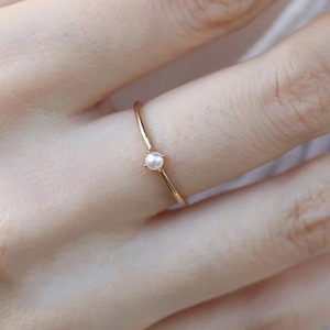 小清新一颗强光小珍珠四爪气质正圆戒指小众设计迷你女款镀18k金