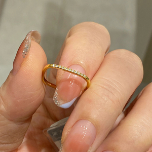 显手细！微镶钻方形素圈戒指女时尚个性轻奢高级感锆石食指戒方钻