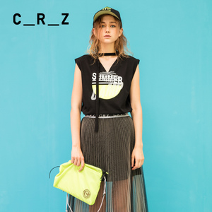 【狂欢价】CRZ潮牌女装2019夏季专柜新款印花短袖t恤女宽