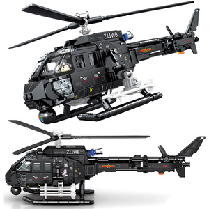 军事飞机直11B武装直升机MOC黑鹰重型运输机米24雌鹿拼装积木玩具