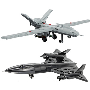 明迪积木全球鹰侦察无人机SR71黑鸟飞机翼龙擦打一体军事拼装玩具