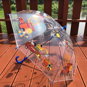 新品卡通透明伞挖掘机男女孩小学生自动宝宝幼儿园长柄伞儿童雨伞