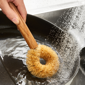 日本进口不易粘油锅刷厨房刷锅刷子天然纤维椰棕刷木柄洗碗洗锅刷