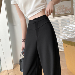黑色窄版西装裤女春夏季设计感直筒弯刀裤小个子休闲香蕉拖地长裤