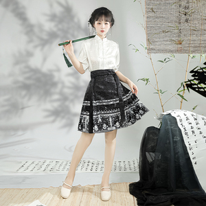 新中式古装明制国风马面裙套装日常混搭半身裙女夏季汉服2024新款