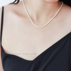 天然米形小珍珠项链特细款锁骨链3mm年轻精致女朋友生日礼物饰品