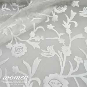 宽幅白色小花朵 真丝烂花绡面料 轻薄 连衣裙衬衫面料布料