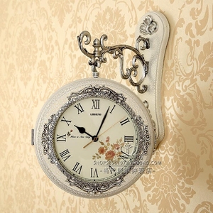 丽盛石英钟欧式双面钟表创意客厅时尚两面挂钟简约时钟田园现代表