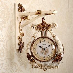 欧式双面挂钟客厅创意静音轻奢钟表现代复古美式时尚家用时钟装饰