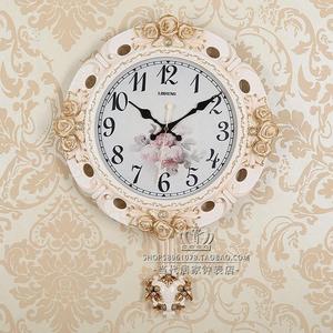 欧式复古静音挂钟客厅墙壁钟表现代个性北欧简约田园摇摆时钟装饰