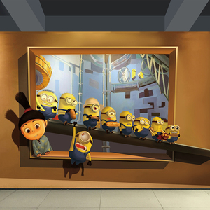小黄人3d立体画 3d墙画定制 3d立体墙贴 卡通形象3d墙画打印制作