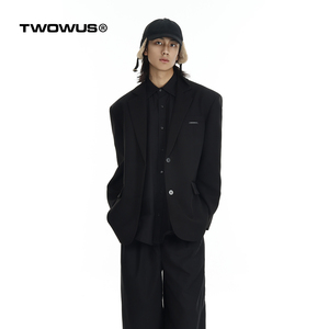TWOWUS23FW原创经典廓形黑色垫肩西装品牌标识百搭宽松外套男女款
