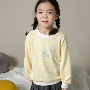 女童卫衣薄款春秋短款2020年韩版公主洋气雏菊宝宝黄色条纹上衣