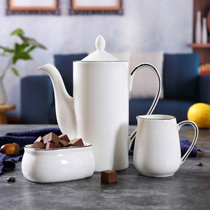 北欧风格纯白陶瓷大容量澳式茶壶 陶瓷咖啡壶 咖啡糖罐奶壶速溶
