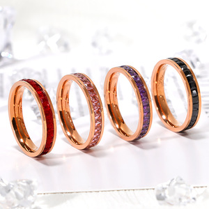 满天星彩钻戒指18k金轻奢镶嵌超闪彩色单排钻钛钢指环高级感精致