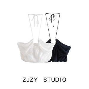 ZR 欧美风 ZA女装 早秋新款 法式小众 褶皱装饰性感短款吊带上衣