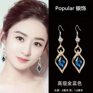 韩国高级感几何菱形水晶耳坠2022年新款潮轻奢长款耳环女纯银耳饰