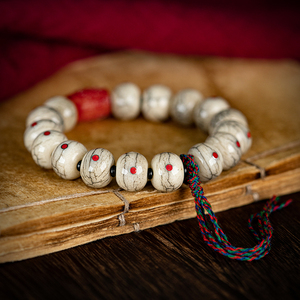 藏传牛骨手串民族风镶嵌南红珠子老料牦牛骨佛珠本命年转运珠手链