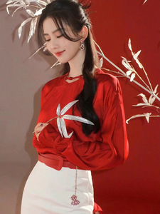 刘诗诗同款圣诞氛围感红色衬衫新年战袍高级感气质名媛两件套装女