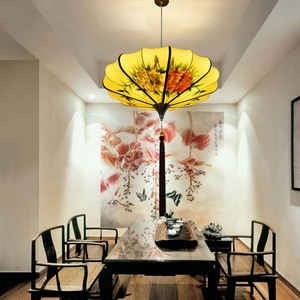 新中式小吊灯现代餐厅厨房茶楼梯创意艺术手绘布艺伞灯笼仿古灯具
