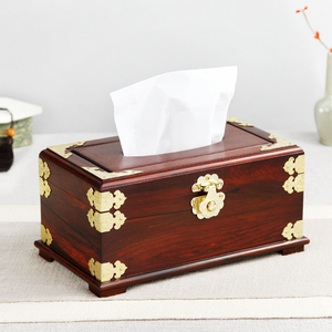 红木纸巾盒家用茶几客厅收纳抽纸盒中式仿古红酸枝木质包铜纸抽盒