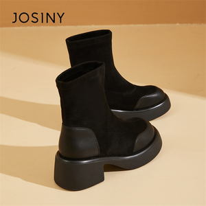 Josiny/卓诗尼马丁靴女款2024年新款靴子秋冬季弹力袜靴厚底短靴