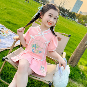 女童夏季套装网红炸街新中式国风潮酷穿搭女小童夏装女孩夏天衣服