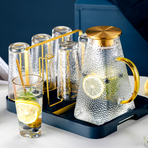 金边锤纹水晶玻璃杯子套装水杯家用客厅家庭待客茶杯喝水杯子杯具