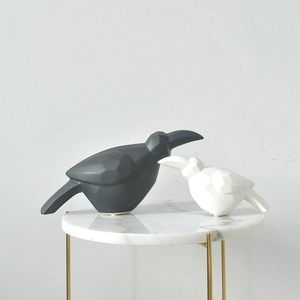 后现代简约哑光黑色白色几何切面大嘴鸟造型陶瓷摆件家居软装饰品