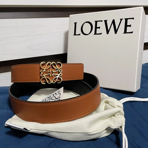 正品代购Loewe/罗意威皮带经典金扣字母logo复古双面牛皮男女腰带