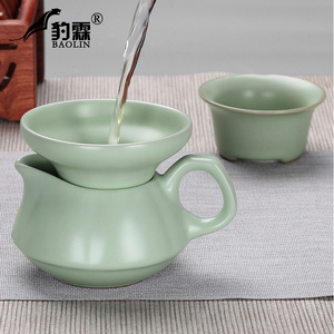 汝窑茶漏托茶滤茶叶过滤网泡茶器分离茶隔陶瓷茶具茶杯公道杯一体