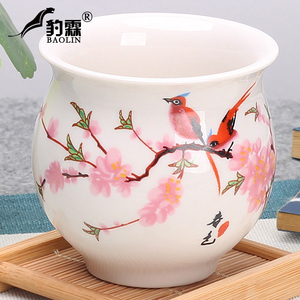 双层茶杯-水点桃花  茶具  隔热茶具 整套陶瓷茶具 茶杯子
