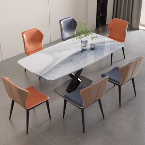 现代简约餐桌椅超晶石轻奢家用长方形大理石面小户型奢石岩板餐桌
