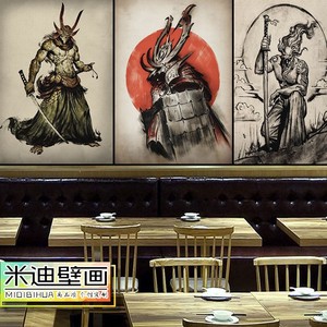 日式武士纹身店墙纸个性般若手稿背景墙面装修刺青店工作室壁纸画 阿里巴巴找货神器