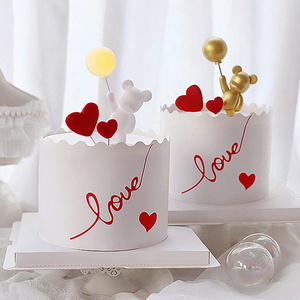 情人节蛋糕装饰带灯气球小熊玩偶摆件LOVE浪漫求婚告白派对装扮