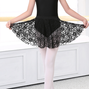 儿童舞蹈服女童芭蕾舞裙蕾丝练功服跳舞裙子黑色半身裙打底小短裙