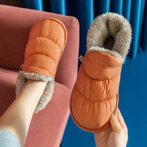 雪地靴女冬季2024新款保暖一脚蹬中筒靴子防水羽绒布女士加绒棉鞋