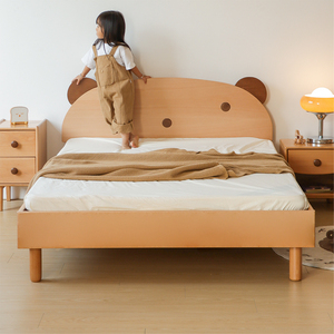小乔造木 全实木榉木可爱萌趣小熊造型儿童床可调节床头单层床