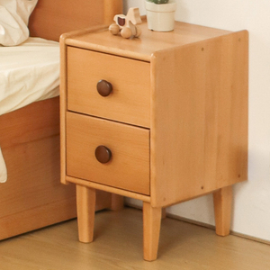 小乔造木实木窄边床头柜榉木原木色儿童房极窄小型储物柜小床头柜