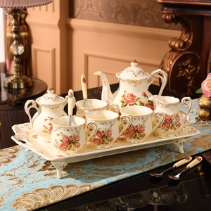 欧式咖啡具套装带托盘英式下午茶茶具家用陶瓷花茶咖啡杯高档奢华