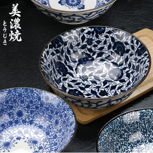 美浓烧日本进口复古汤碗大号家用陶瓷器釉下彩餐具拉面碗泡面碗