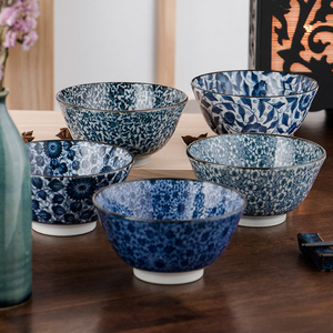 日本进口古染青花饭碗陶瓷家用个性单个釉下彩复古日式吃饭碗大号