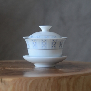 雅诚窑 潮州老瓷器复古迷你麦穗高温釉下彩陶瓷功夫茶具盖碗茶碗